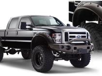 Black Cutout Style Smooth Finish Front Fender Flares For 1999-2010 Ford F250 Styleside Super Duty 2008-2010 F350 To F-550 Super Duty Bushwacker
