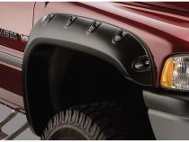 Black Pocket/Rivet Style Smooth Finish 4-Piece Fender Flare Set For 2002-2008 Dodge Ram 1500 2003-2009 Ram 2500 2003 Ram 3500 Bushwacker