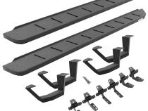 RB10 Running Boards With Mounting Brackets &amp;amp; 2 Pairs of Drop Steps Kit Protective Bedliner Coating 2015-2018 Silverado/Sierra 2500 HD/3500 HD Go Rhino
