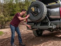 Swing A Way 2 Inch Hitch Mounted Tire Carrier Textured Black Go Rhino